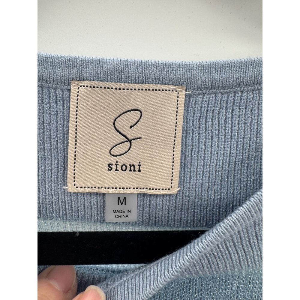 Sioni Blue Short Sleeve Knit Sweater Medium Stretch Sheer Mesh Inlay Cottagecore - Picture 5 of 12